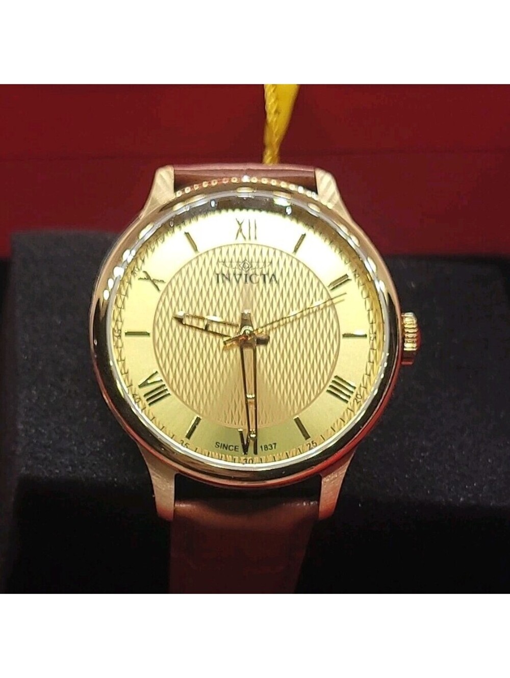110 Invicta Men's Gold Analog Round Dress Watch Brown Leather Strap Original Box